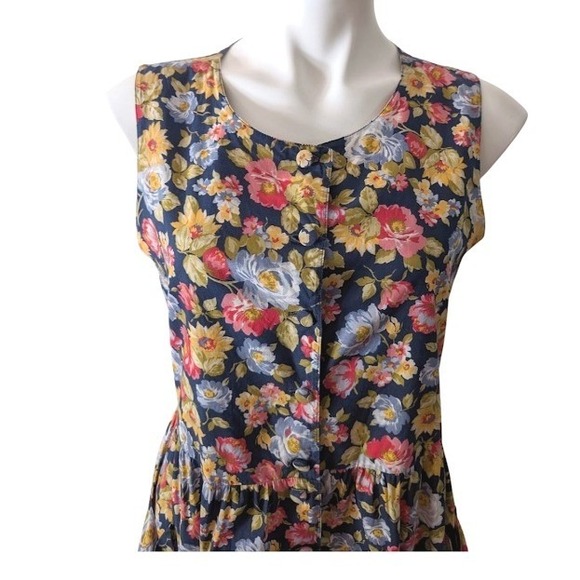 Vintge Laura Ashley Floral Cottagecore Sleeveless Cotton Jumpsuit Size Medium - Picture 2 of 8